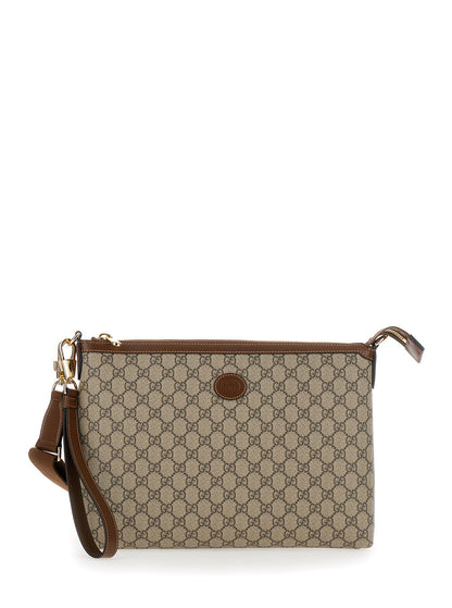 Gucci Men Beige And Ebony Pouch With Gg Patch In Gg Supreme Canvas Man by Luosophy