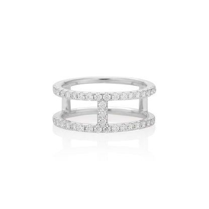 1.5mm Moissanite H Ring in 925 Sterling Silver - rings
