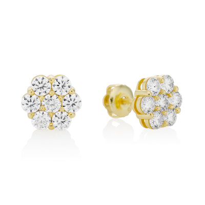 Moissanite Flower Cluster Earrings in Yellow Gold - rings