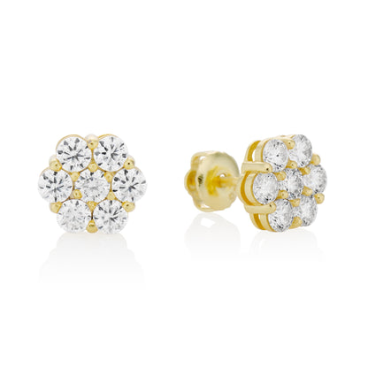 Moissanite Flower Cluster Earrings in Yellow Gold - rings