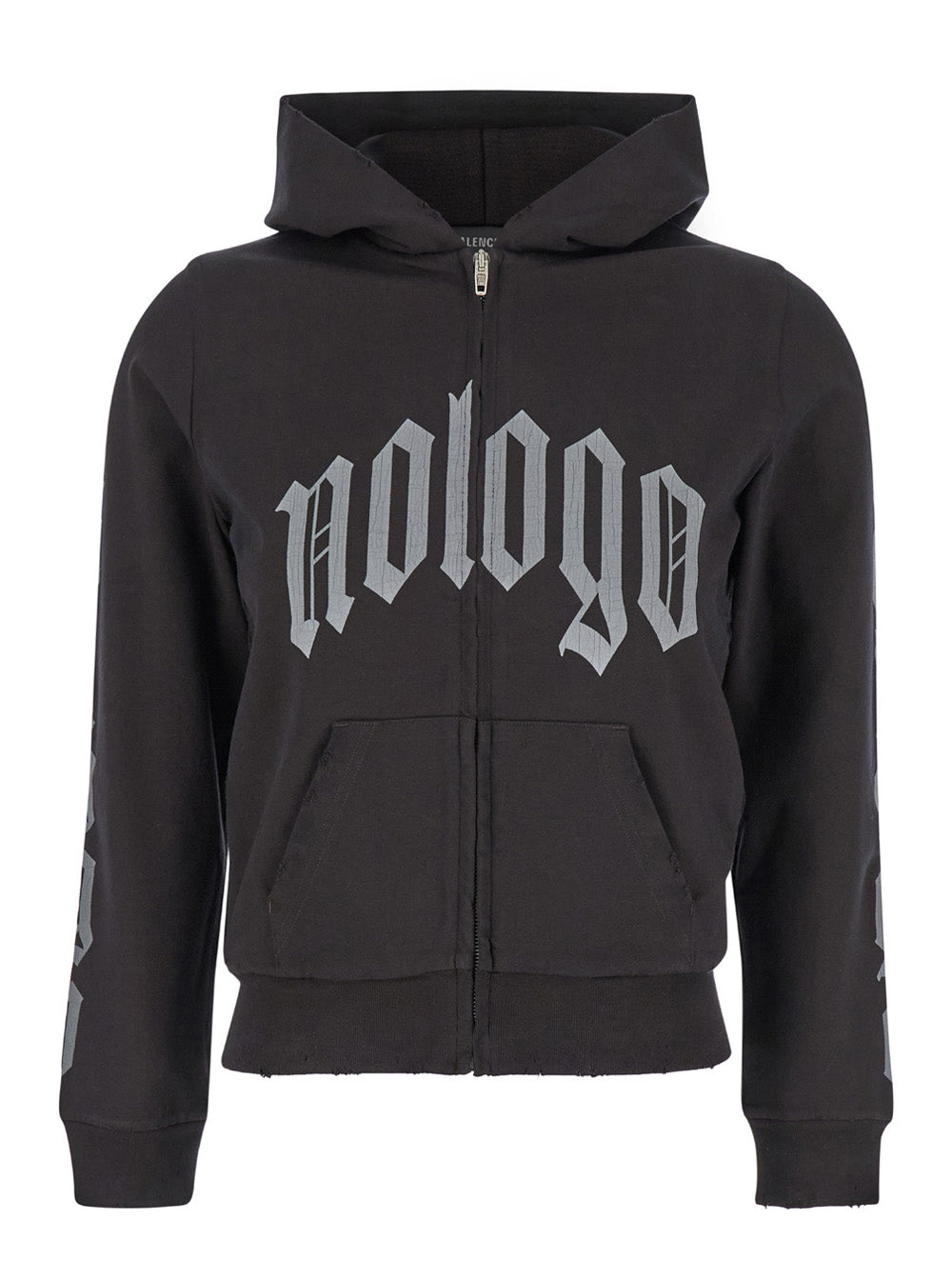 Balenciaga Women Black Zip-Up Hoodie With No Logo Gothic Print In Jersey Woman by Luosophy