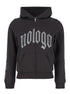 Balenciaga Women Black Zip-Up Hoodie With No Logo Gothic Print In Jersey Woman by Luosophy