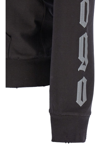 Balenciaga Women Black Zip-Up Hoodie With No Logo Gothic Print In Jersey Woman by Luosophy
