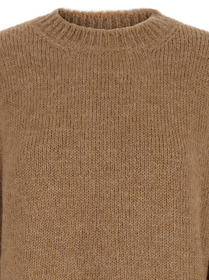 Jil Sander Women Oversized Beige Sweater With Ribbed Trim In Wool Woman by Luosophy