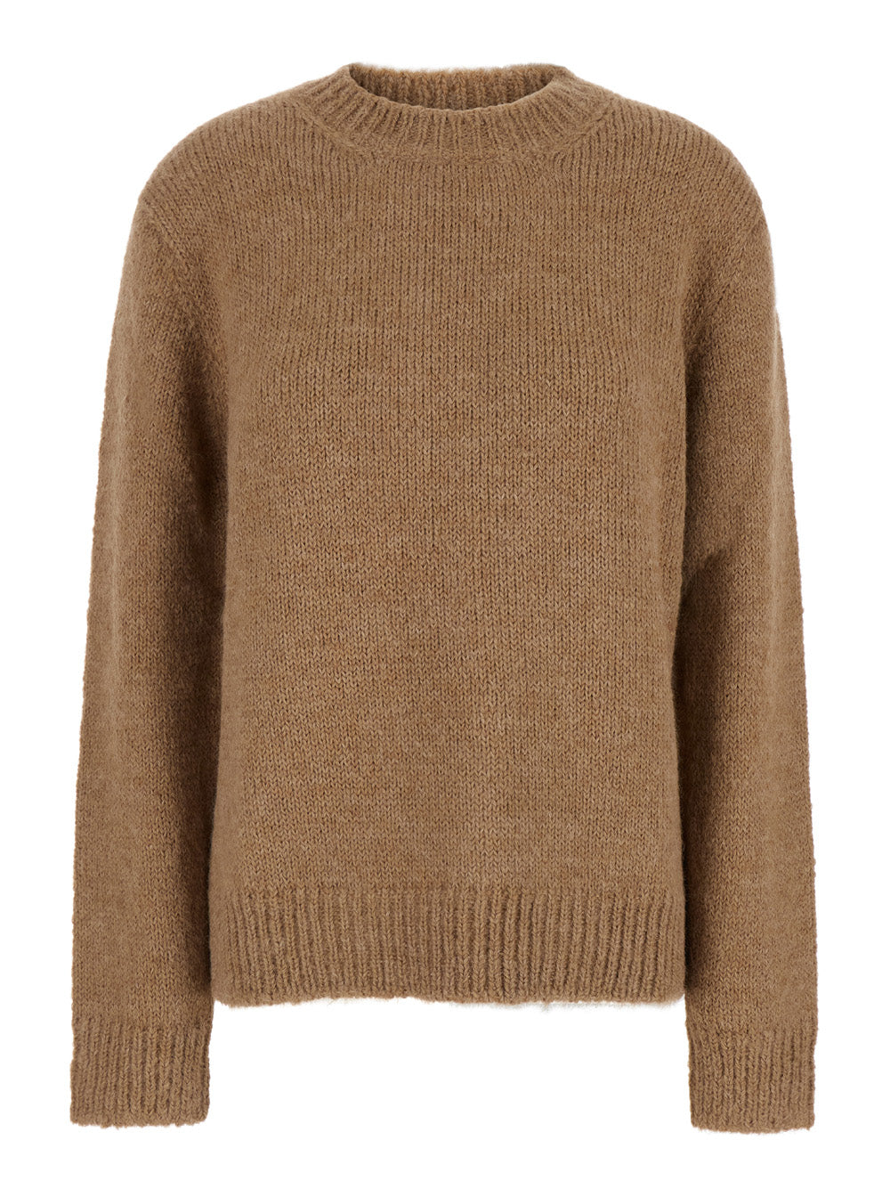 Jil Sander Women Oversized Beige Sweater With Ribbed Trim In Wool Woman by Luosophy