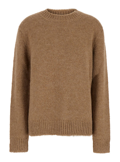 Jil Sander Women Oversized Beige Sweater With Ribbed Trim In Wool Woman by Luosophy