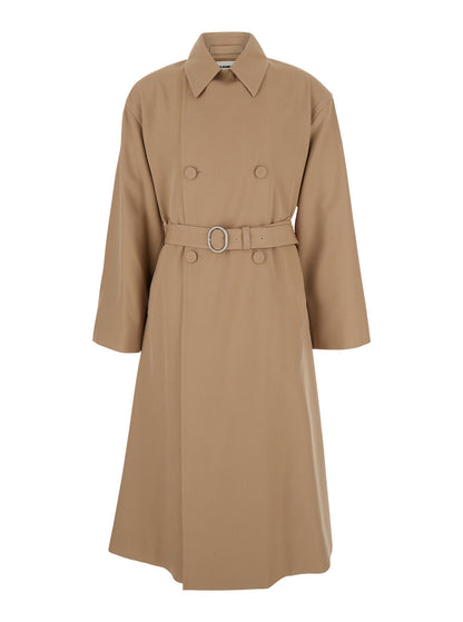 Jil Sander Men Beige Double Breasted Trench With Belt In Wool Man by Luosophy