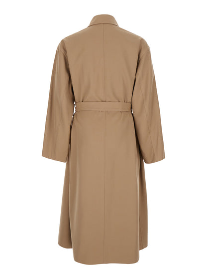 Jil Sander Men Beige Double Breasted Trench With Belt In Wool Man by Luosophy
