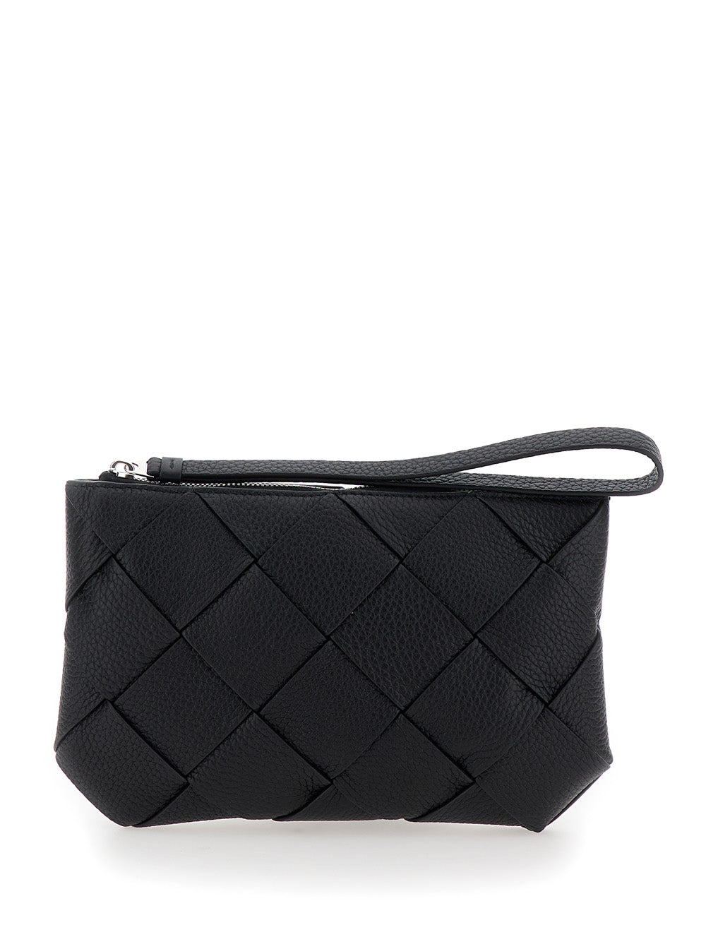 Bottega Veneta Men Black Medium Clutch With Intreccio Motif In Grained Leather Man by Luosophy