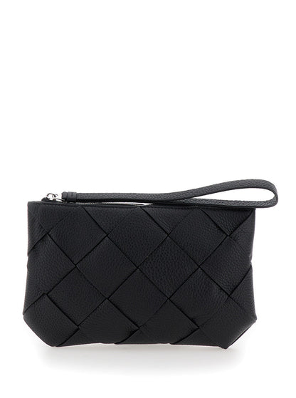 Bottega Veneta Men Black Medium Clutch With Intreccio Motif In Grained Leather Man by Luosophy