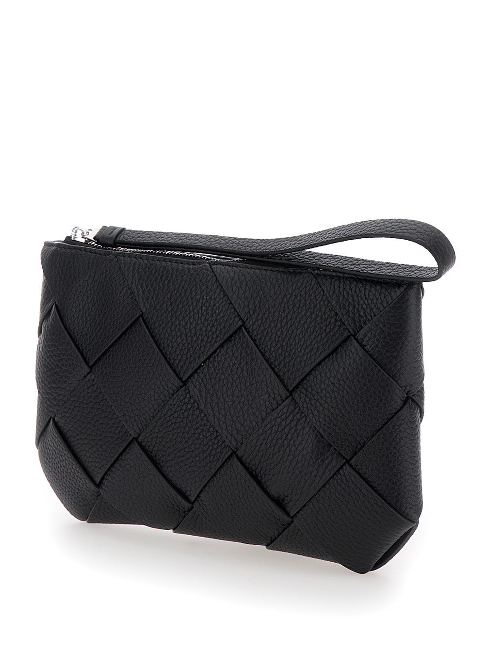 Bottega Veneta Men Black Medium Clutch With Intreccio Motif In Grained Leather Man by Luosophy