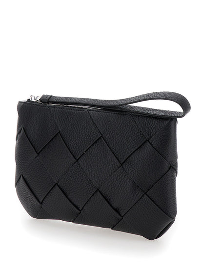 Bottega Veneta Men Black Medium Clutch With Intreccio Motif In Grained Leather Man by Luosophy