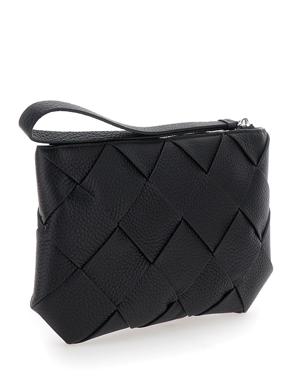 Bottega Veneta Men Black Medium Clutch With Intreccio Motif In Grained Leather Man by Luosophy