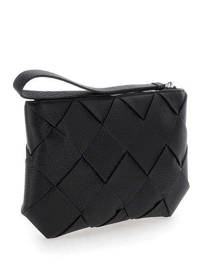 Bottega Veneta Men Black Medium Clutch With Intreccio Motif In Grained Leather Man by Luosophy