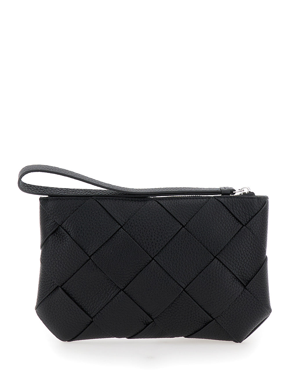 Bottega Veneta Men Black Medium Clutch With Intreccio Motif In Grained Leather Man by Luosophy