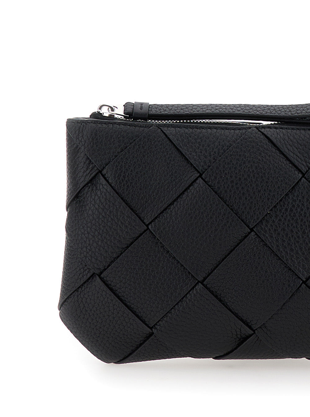 Bottega Veneta Men Black Medium Clutch With Intreccio Motif In Grained Leather Man by Luosophy
