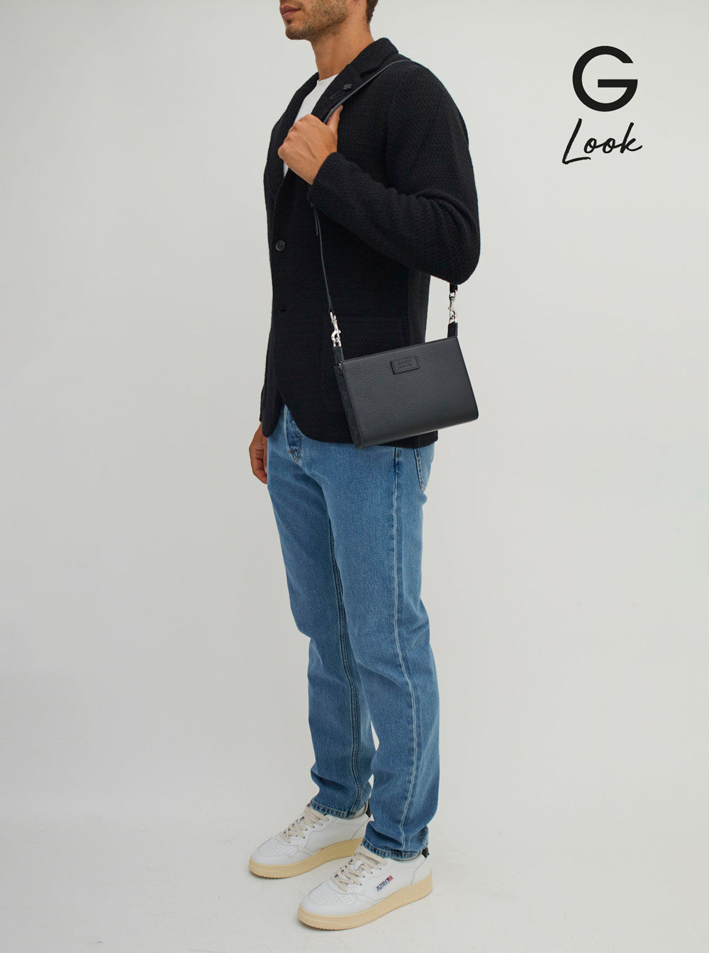 Gucci Men Super Mini Crossbody Bag With Logo Patch In Leather Man by Luosophy