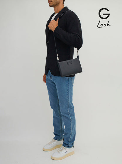 Gucci Men Super Mini Crossbody Bag With Logo Patch In Leather Man by Luosophy