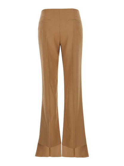 Chloé Women Beige Flared Pants With Asymmetric Hem In Grain De Poudre Wool Woman by Luosophy