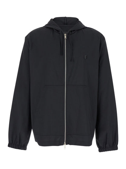 Givenchy Men Black Zip-Up Hoodie With Logo Detail In Wool Man by Luosophy