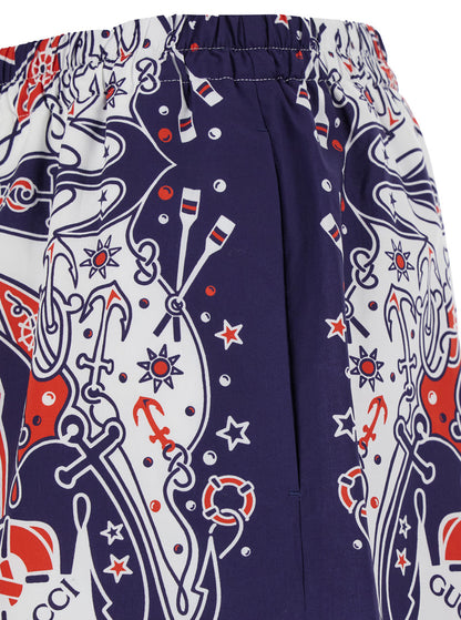 Gucci Men Blue Shorts With Gucci Bandana Print In Cotton Man by Luosophy