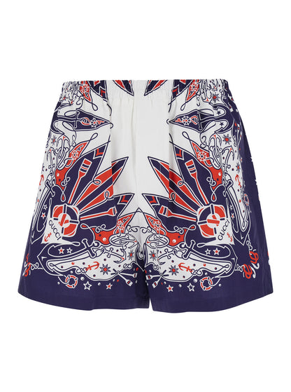 Gucci Men Blue Shorts With Gucci Bandana Print In Cotton Man by Luosophy