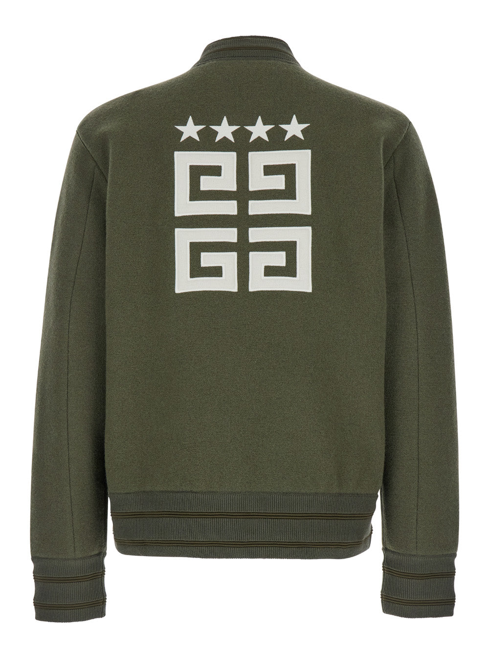 Givenchy Men Green Sweatshirt With Bomber Collar And 4G Logo In Wool Man by Luosophy