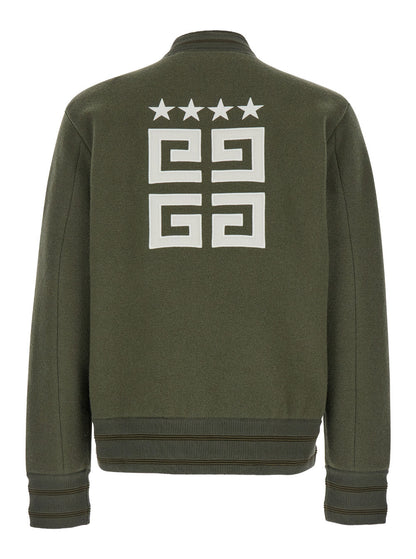 Givenchy Men Green Sweatshirt With Bomber Collar And 4G Logo In Wool Man by Luosophy