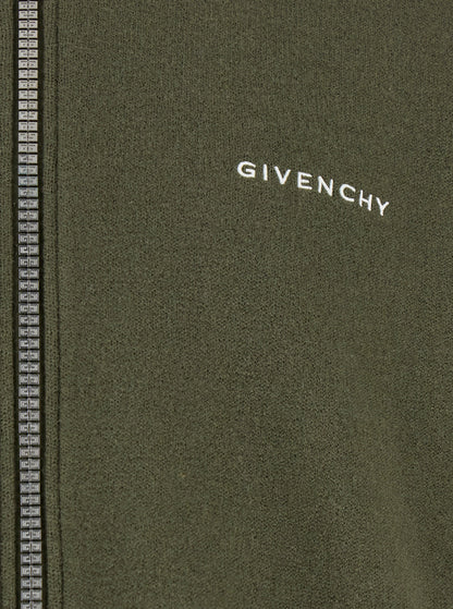 Givenchy Men Green Sweatshirt With Bomber Collar And 4G Logo In Wool Man by Luosophy