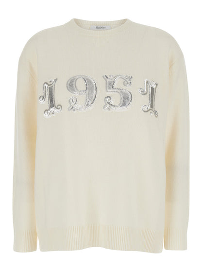 Max Mara Women White Sweater With 1951 Logo In Wool And Cashmere Woman by Luosophy