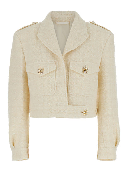 Givenchy Women White Jacket With Logo 4G Detail On The Buttons In Wool Blend Woman by Luosophy