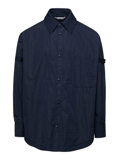 Thom Browne Men Oversized Blue Shirt With Patch Pockets In Polyamide Blend Man by Luosophy