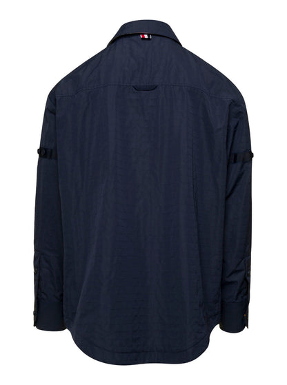 Thom Browne Men Oversized Blue Shirt With Patch Pockets In Polyamide Blend Man by Luosophy