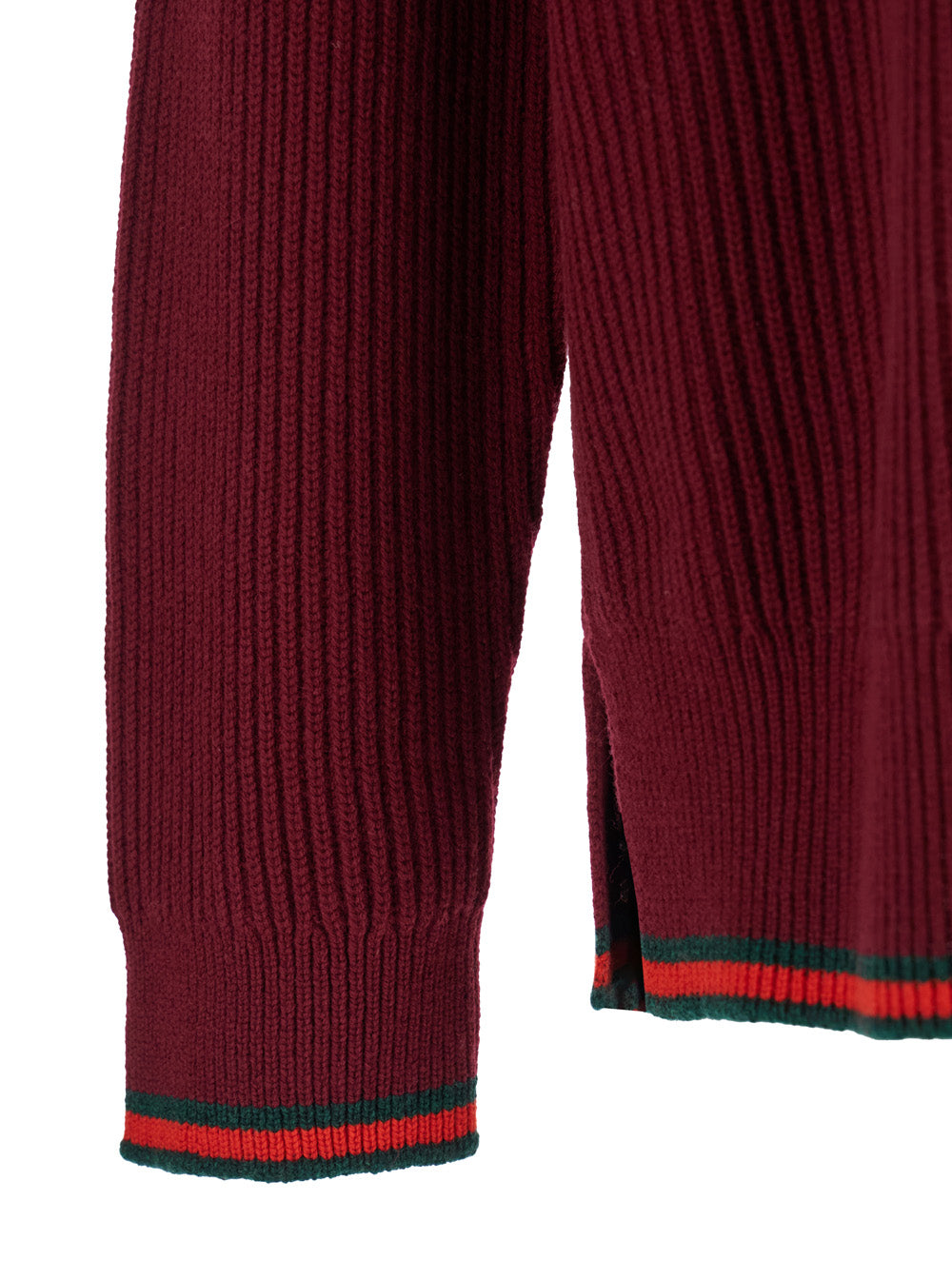 Gucci Men Red Crewneck Sweater With Web Detail In Ribbed Wool Blend Man by Luosophy