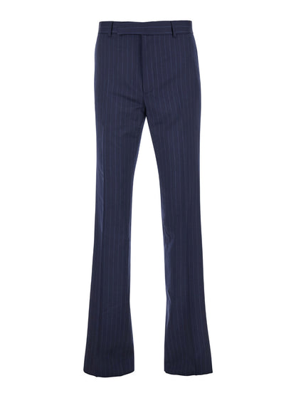 Givenchy Men Blue Flared Pants With High Waist In Wool Man by Luosophy