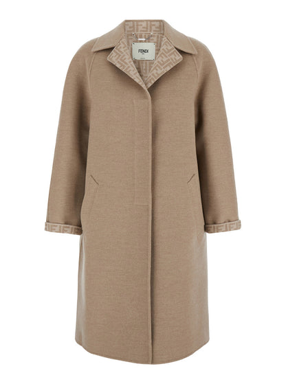 Fendi Women Beige Single-Breasted Reversible Coat In Wool Blend Woman by Luosophy