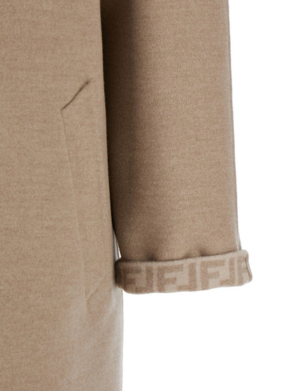 Fendi Women Beige Single-Breasted Reversible Coat In Wool Blend Woman by Luosophy