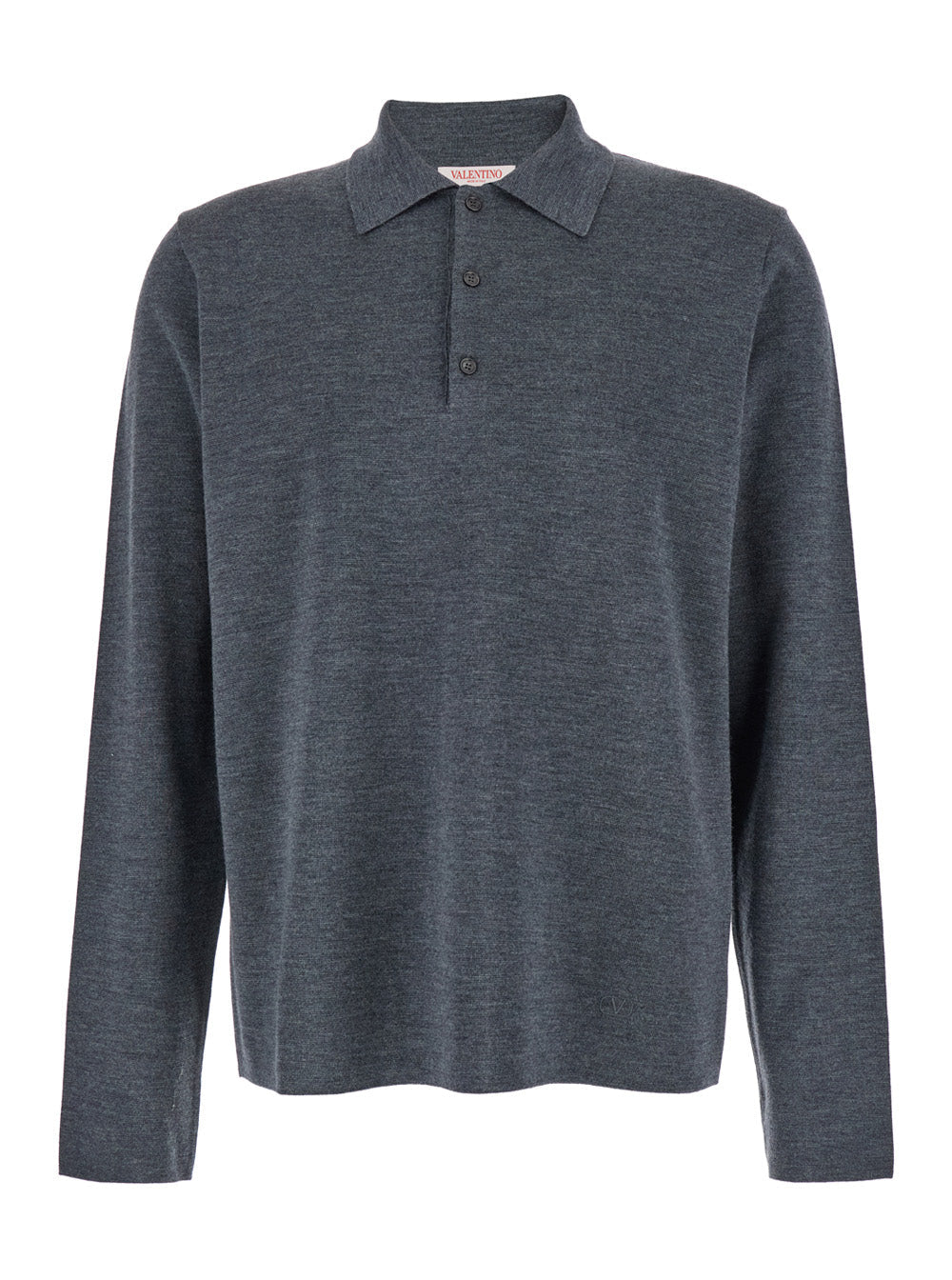 Valentino Men Grey Polo Shirt With Classic Collar And Long Sleeves In Wool Man by Luosophy