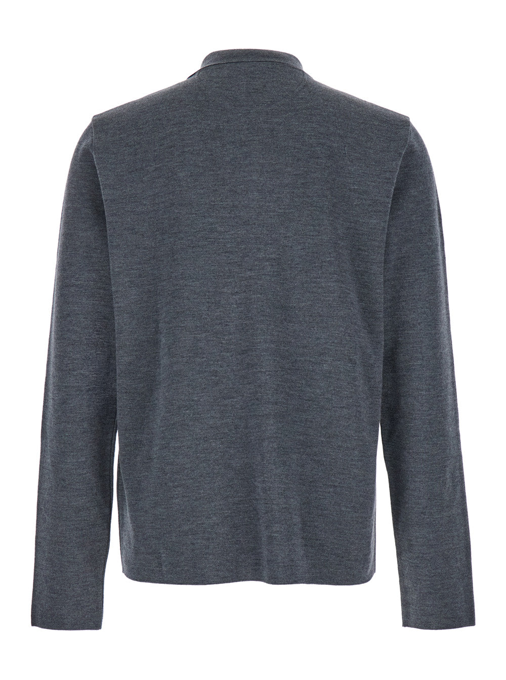 Valentino Men Grey Polo Shirt With Classic Collar And Long Sleeves In Wool Man by Luosophy