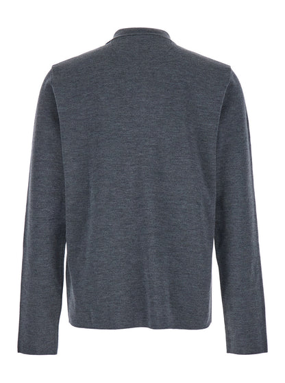 Valentino Men Grey Polo Shirt With Classic Collar And Long Sleeves In Wool Man by Luosophy