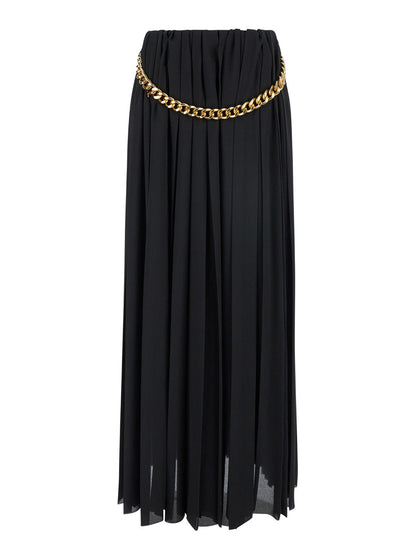 Balenciaga Women Black Long Pleaded Skirt With Belt In Tech Fabric Woman by Luosophy