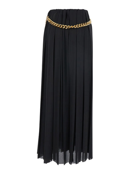 Balenciaga Women Black Long Pleaded Skirt With Belt In Tech Fabric Woman by Luosophy
