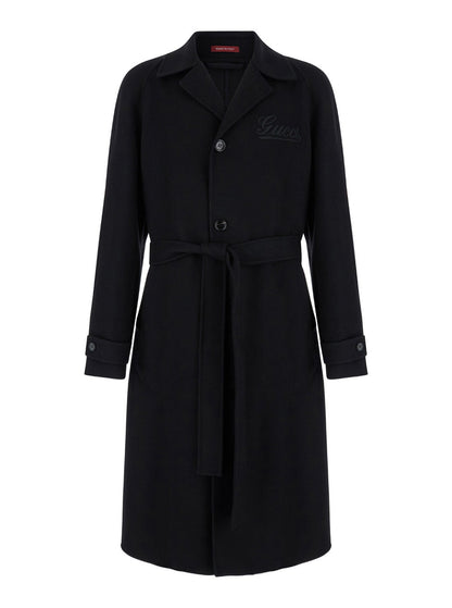 Gucci Men Black Single-Breasted Coat With Wide Notched Revers And Belt In Wool Man by Luosophy