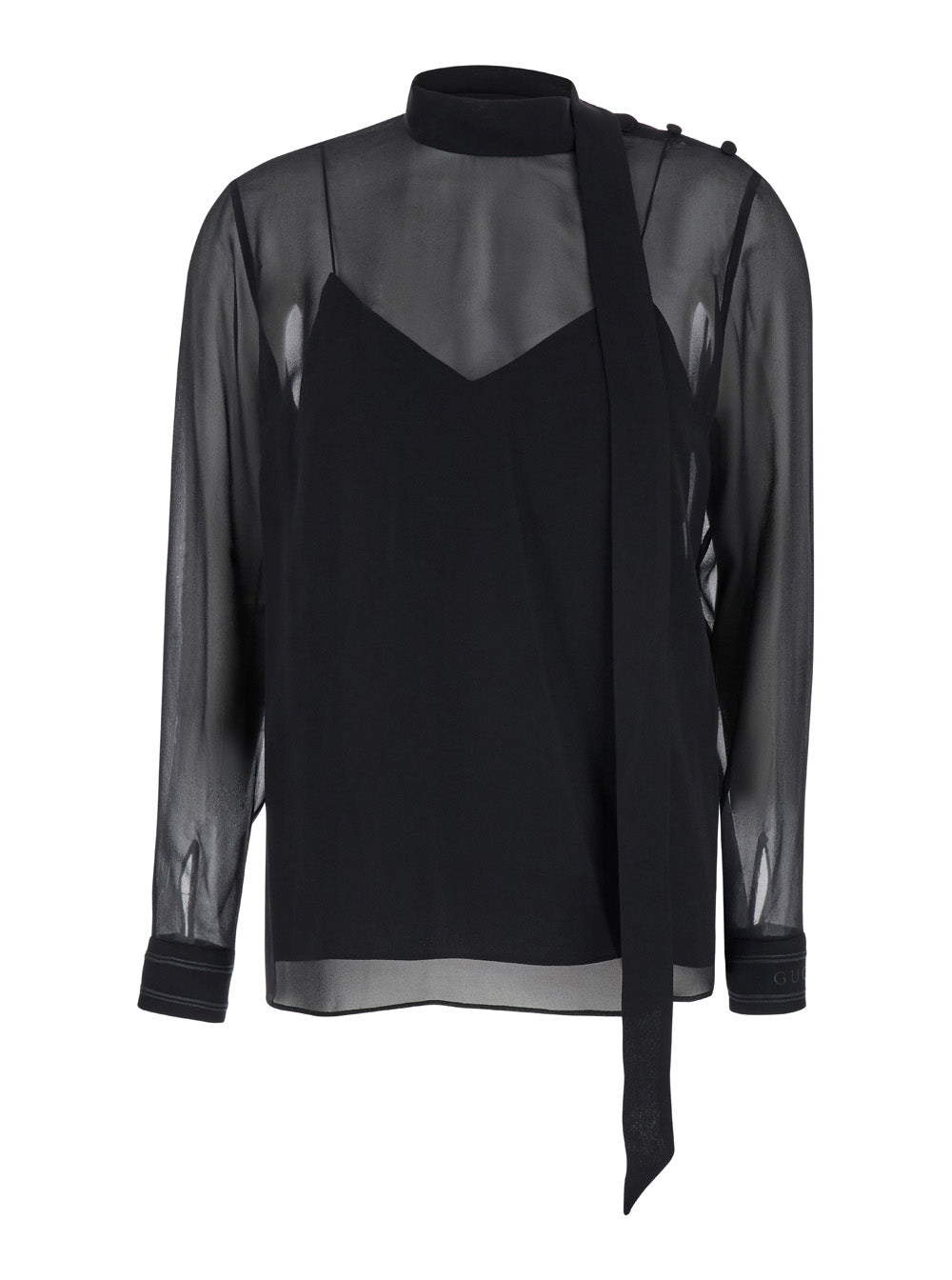 Gucci Women Black Blouse With High Pussy Bow Neck In Silk Georgette Woman by Luosophy