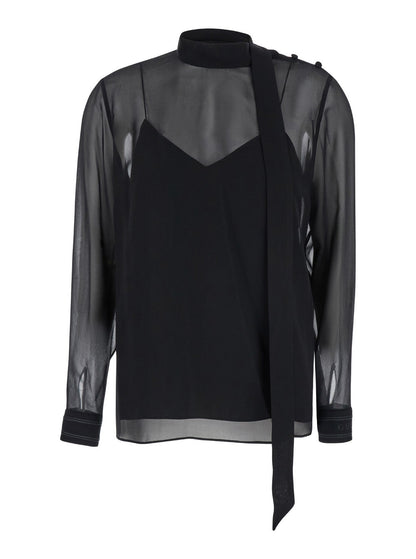 Gucci Women Black Blouse With High Pussy Bow Neck In Silk Georgette Woman by Luosophy