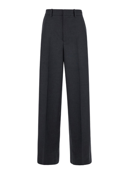 Gucci Women Grey Pants With Logo Lettering Detail On The Waist In Wool Woman by Luosophy