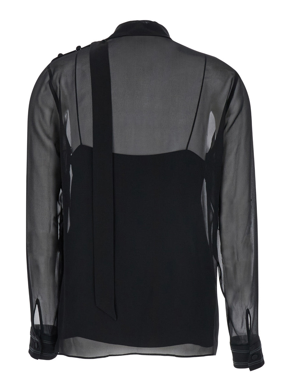 Gucci Women Black Blouse With High Pussy Bow Neck In Silk Georgette Woman by Luosophy