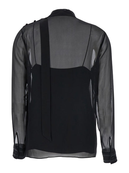 Gucci Women Black Blouse With High Pussy Bow Neck In Silk Georgette Woman by Luosophy