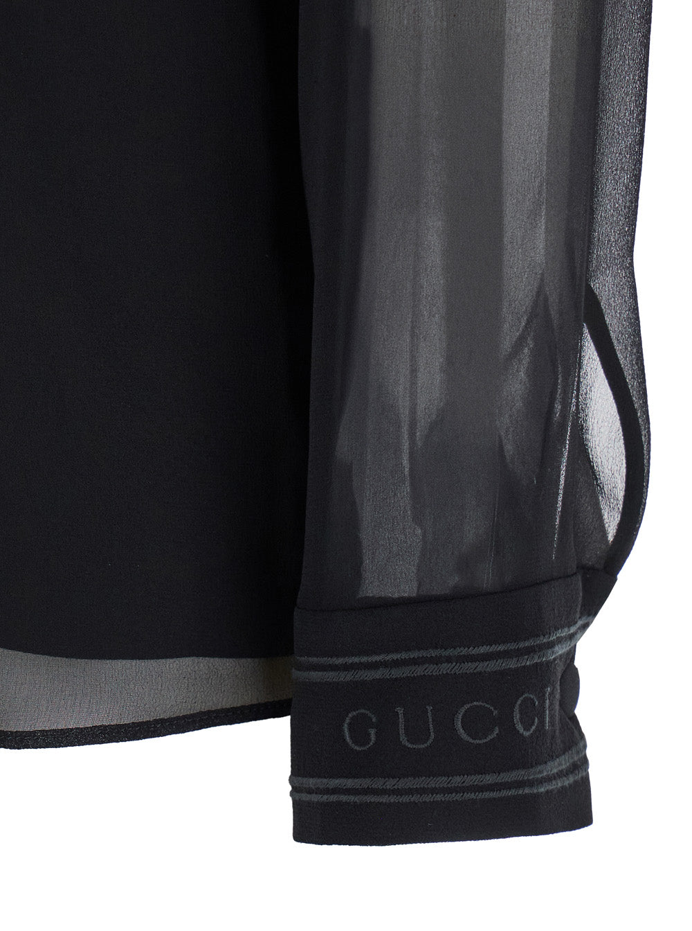 Gucci Women Black Blouse With High Pussy Bow Neck In Silk Georgette Woman by Luosophy