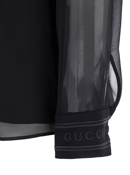 Gucci Women Black Blouse With High Pussy Bow Neck In Silk Georgette Woman by Luosophy